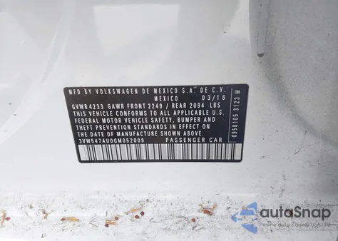 2016 Volkswagen Golf Gti Se W/Performance Package 4-Door z USA, uszkodzony, nr VIN 3VW547AU0GM052009